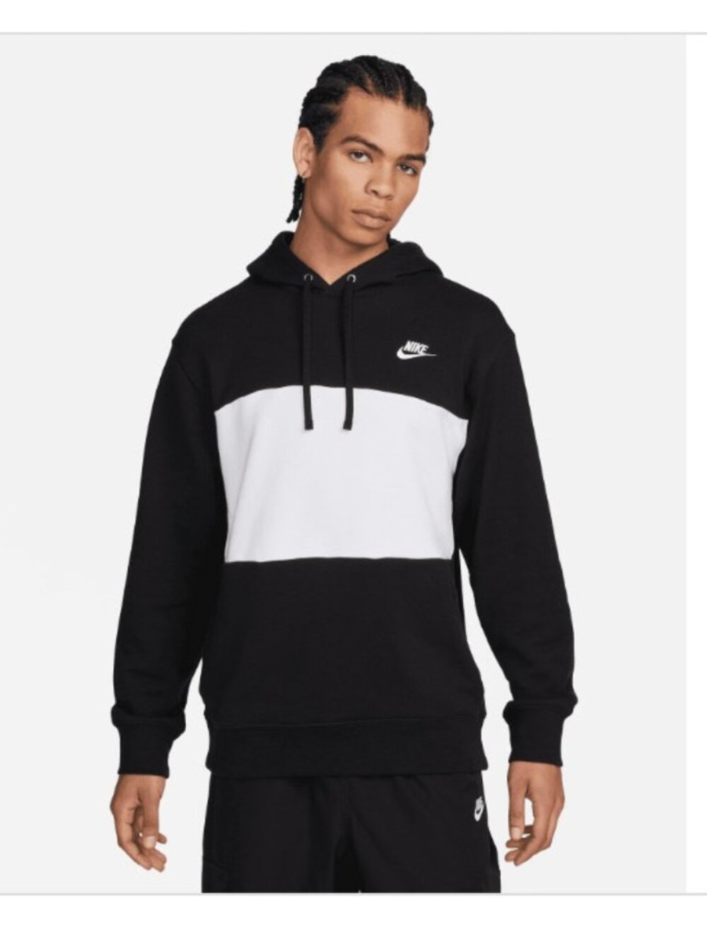 Nike Mens Sportswear Club Fleece Hoodie Size Medium Black White Colorblock Logo